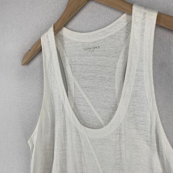 EILEEN FISHER Tank Top S Linen Slub Jersey Tunic Scoop Neck Racerback White - Picture 2 of 16